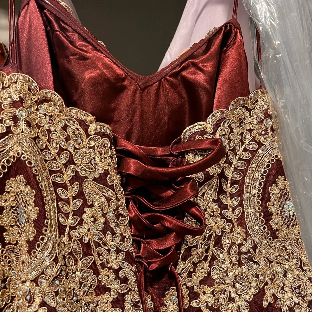 Maroon & Gold Prom Dress - Picture 4 of 6